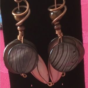 Handmade copper & pearlized discs,ovals, & beads drop earrings